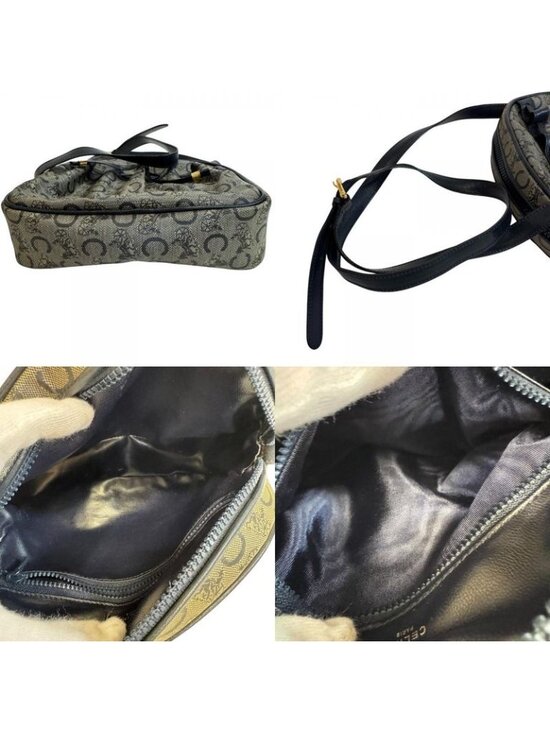 Celine C Carriage Pattern Pochette Vintage Salki Shoulder Bag Navy